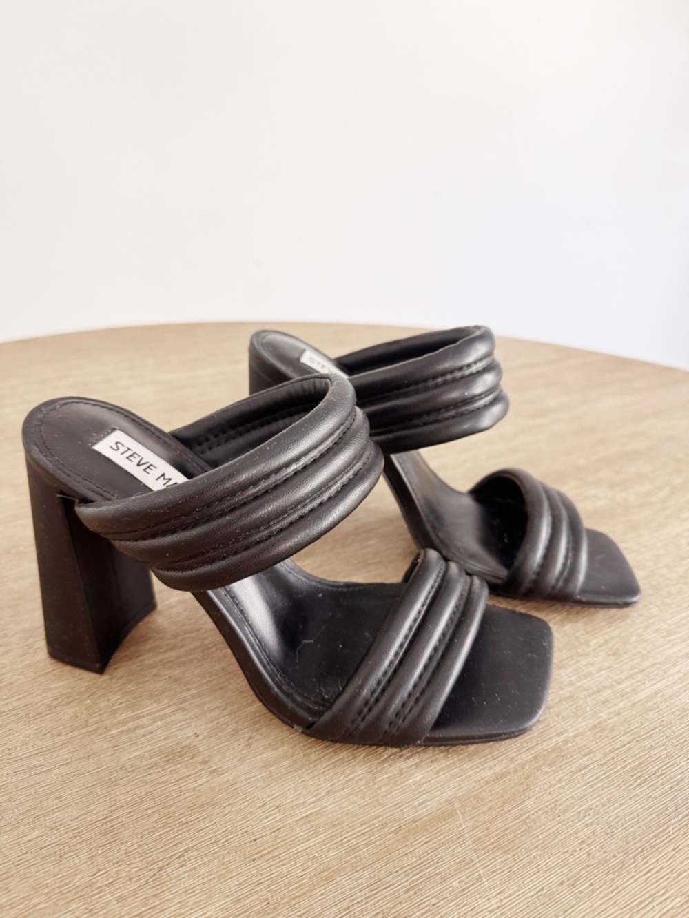 Steve Madden Black Padded Double-Strap Block Heel Mules size 7